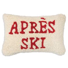 Chandler four corners Apres Ski Hand Hooked Throw Pillow on a white background Hand Hooked Pillows, Ski House Decor, Hooked Pillow, Ski House, Hooked Wool, Ski Lodge, Wool Pillow, Soft Towels, Wool Pillows