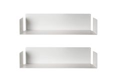 two white shelves are shown against a white background