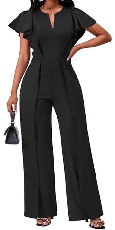 Elegant Jumpsuits for Women Dressy Formal Casual Long Straight Pants Business Jumpsuit at Amazon Business Jumpsuit, Dressy Pants Outfits, Dressy Pant Suits, Sparkly Jumpsuit, Formal Shorts, Split Pants, Coverup Swimsuit, Formal Jumpsuit, Jumpsuit For Women