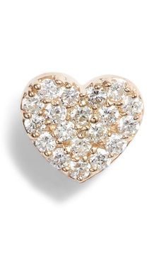 A dainty heart covered in sparkling diamonds makes this handmade 14-karat gold earring worthy of true love. Style Name:Anzie Pavé Diamond Single Heart Stud Earring. Style Number: 5816648. Available in stores. Yellow Gold Diamond Heart Earrings, Rose Gold Diamond Heart Cut Earrings, Rose Gold Heart Cut Diamond Earrings, Heart Shaped 14k White Gold Diamond Earrings, 14k White Gold Heart-shaped Diamond Earrings, 14k White Gold Heart Diamond Earrings, Heart Cut Diamond Earrings With Accents In 14k Gold, Diamond Heart Charm Earrings, Diamond Heart Earrings With Heart Charm For Valentine's Day