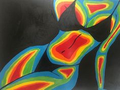 an abstract painting of a woman's torso in multi - colored colors on black paper