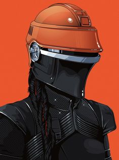 an orange helmeted man with braids on his head