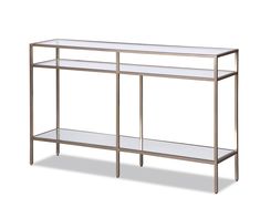 a metal and glass console table with shelves