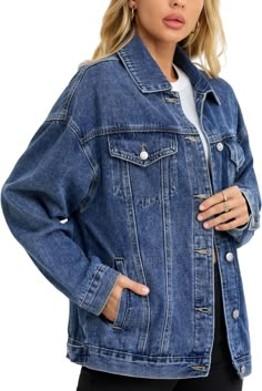 PRICES MAY VARY. Mid long womens denim jackets, distress, soft and comfortable Features rounded drop shoulders and sleeves, narrows at waist, equipped with noise free buttons Loose style, if you don't like oversized styles, please choose smaller sizes as they will fit you better The denim fabric has passed safety tests, free of harmful substances, allowing you to wear it straight out of the packaging without any discomfort Hand or Machine Wash with cold water. To maintain the original texture, color, and lifespan of the fabric, it isrecommended to wash separately from other clothes during daily cleaning Step out in style with Muundim’s Women's Jean Jacket – an epitome of chic trendy fashion that every modern women needs in her wardrobe. Featuring a blend of lightweight and soft material, i Womens Jean Jacket, Womens Denim Jacket, Jean Jacket Women, Womens Denim, Daily Cleaning, Oversized Style, Texture Color, Jacket For Women, Modern Women