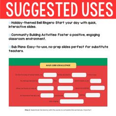 a red and green poster with instructions on how to use suggested uses