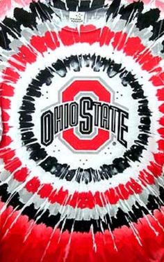 a tie dye shirt with the word ohio on it in black, red and white