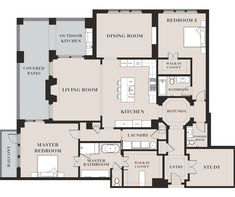 the floor plan for two bedroom apartment with attached bathroom and living room, along with other rooms