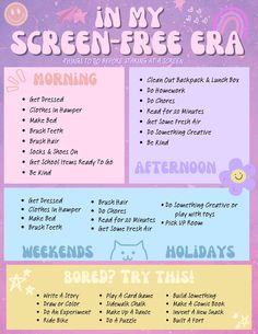 an info sheet with the words in my screen - free era and other things to do