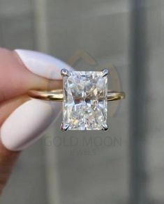 Radiant Diamond Ring, Radiant Diamond Rings, Ring Moissanite, Radiant Diamond, Yellow Gold Setting, White Rose Gold