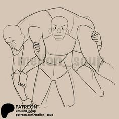 a drawing of two people with one holding the other's arm and looking at something