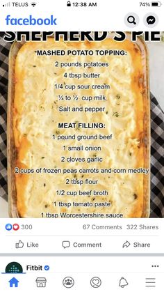 a recipe for shepherd's pie on facebook