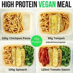 four different types of high protein vegan meal