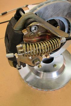 a close up view of the brake assembly on a motorcycle