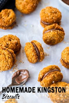 homemade kingston biscuits with peanut butter and chocolate on the side, ready to be eaten