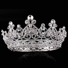 New Luxury Rhinestone Jewelry Women'S Tiaras | Bridelily — Bridelily.com #bridelily#weddingtiaras#tiaras#wedding Bridal Hair Tiara, Crown Bride, Flower Hair Accessories Wedding, Crown Crystal, Silver Tiara, Crystal Tiara, Beautiful Tiaras, Crown Hair, Princess Jewelry