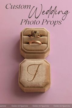 an advertisement for a wedding ring with the words custom wedding photo props written on it