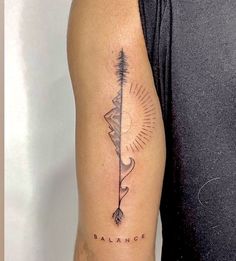 Sun Wave Tree Tattoo, Line Art Waves Tattoo, No Color Tattoos For Women, Arrow With Waves Tattoo, Men Back Tattoos Ideas Guys, Mountain Ocean Tree Tattoo, Simple Scar Cover Up Tattoo, Wave Tree Tattoo, Nature Balance Tattoo