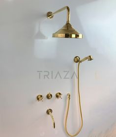 brass shower faucet with hand shower head and handset