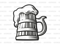 a black and white drawing of a beer mug