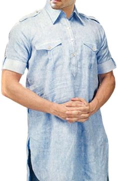 Mens tunics style sky blue color linen two pocket kurta with half sleeve. We are using pure linen fabric for this tunic style linen shirts. It is the best fabric which you can use in summer or for beach wedding.  Made in Blue color linen fabric Dry Clean Only: Made in India Light Blue Cotton Kurta For Summer, Casual Summer Blue Kurta, Casual Blue Summer Kurta, Summer Light Blue Cotton Kurta, Casual Cotton Kurta With Short Sleeves, Casual Cotton Kurta With Half Sleeves, Summer Linen Kurta With Relaxed Fit, Casual Linen Kurta For Summer, Casual Linen Kurta With Relaxed Fit