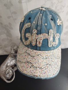 GIRLS Rhinestone Hat for Women, Bedazzled Bling Baseball Caps, Distressed Hat, Fancy Denim Bejeweled Hats  Stylish Women's Baseball Caps: Adjustable and distressed for a trendy look. Accessorize Any Outfit: Ideal for adding a touch of flair to your ensemble. Express Your Personality: Featuring creative bling designs with studs and crystal rhinestones. Perfect for Various Occasions: Great for Girl's Trip to Las Vegas, birthdays, bachelorette parties, girls' nights out, brunches, and other special events. Material: Crafted from denim for durability and style. See my listings for other styles! Trendy Rhinestone Adjustable Baseball Cap, Trendy Rhinestone Baseball Cap, Trendy Rhinestone Cap, Trendy Rhinestone-embellished Cap, Adjustable Blue Hat With Rhinestones, Blue Adjustable Hat With Rhinestones, Trendy Snapback Hat With Rhinestones, Rhinestone Hat, Girls Hat