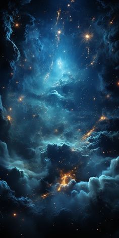 the night sky is filled with stars and clouds