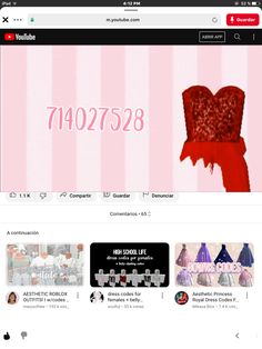 an image of a woman's red dress on the youtube page, which is being displayed