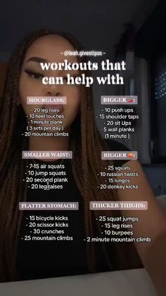 a woman with long brown hair is looking at her cell phone and has the words workouts that can help with