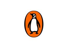 an orange oval with a penguin on it's side and the letter o in the middle