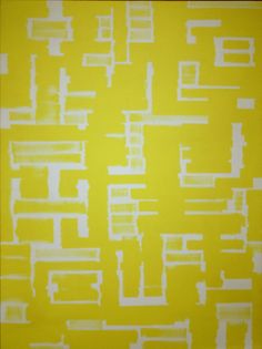 an abstract yellow and white painting with squares