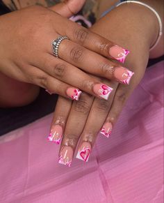 Nails Acrylic With Heart, Birthday Nail Designs Short, Pink Birthday Nail Designs, Nail Designs Short, Pink Nails Acrylic, Valentine Nails Pink, Birthday 16, Nail 2024, Birthday Planner