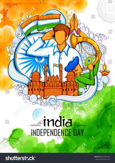 Illustration Indian Background People Saluting Famous Stock Vector (Royalty Free) 681485185 Poster On Independence Day, Indian Background, Independence Day Of India, Illustration Indian, Independence Day Poster, Happy Independence Day India, Indian Flag Wallpaper