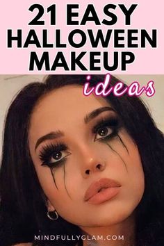 Halloween Makeup Minimalist, Easy Face Paint For Halloween, Halloween Dead Makeup, Simple Makeup For Halloween, Easy Diy Halloween Makeup For Women, Halloween Make Up Ideas Easy Cute, Simple Face Painting Ideas Halloween, Cheerleader Halloween Makeup, Halloween Makeup Scary Easy