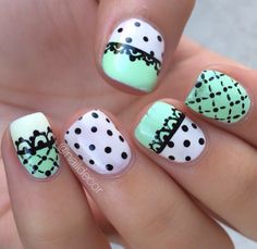 Cute lace nails Green Nail Art, Lace Nails, Her Nails, Dots Nails, Get Nails, Cool Nail Designs, Nail Art Inspiration