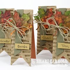 two small cards with autumn leaves on them