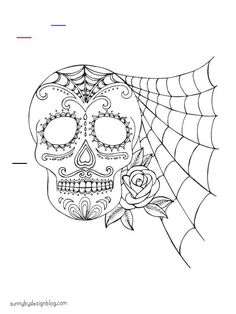 a sugar skull with a spider web on it's head and roses in its hair