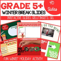 an image of winter break slides and activities for students to use on the back of their homeschool