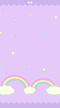 a purple background with stars, clouds and a rainbow