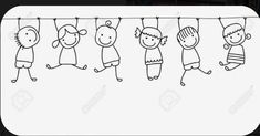 line drawing of children hanging on clothesline stock photo