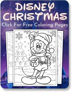 disney christmas coloring pages with mickey mouse in the background and fireworks on the sky behind