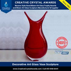 Decorative art glass vase sculpture, large art glass vase sculpture award, collectible art glass vase centerpiece, vase art glass sculpture, hand blown art glass vase award, artistic glass vase trophy, Murano glass vase sculpture, Murano style art glass vase centerpiece