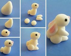 there are many different pictures of a toy rabbit