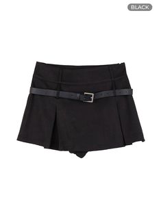 pleated-belt-mini-skirt-os423 / Black Stretch Bottoms With Built-in Shorts For School, Fitted Solid Color Shorts For School, Stretch Punk Mini-length Bottoms, Punk Style Stretch Mini Bottoms, Black High Waist Punk Skort, Black Punk Mini Skirt For School, Stretch Shorts For School, Edgy Black Short Skort, Punk Pleated Skirt For School