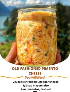 an advertisement for old fashioned pimentoo cheese you will need 2 5 cups shredded cheddar cheese