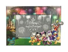 mickey mouse and friends in front of fireworks with disney's photo frame for 4x6