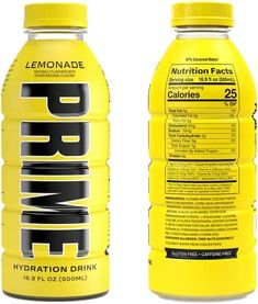 two bottles of lemonade are shown side by side on a white background, one is yellow and the other is black