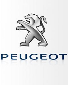 the logo for peugeot is shown on a white background with blue letters and an image of a cat