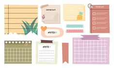 a bunch of different types of notes on a white background with clippings and text