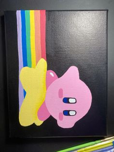 a painting of a pig with a rainbow painted on it's face and the bottom half of its nose