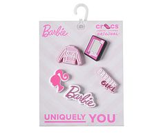 Jibbitz Barbie™​ Men s/Women s 5 Pack Accessorize your Crocs with the Jibbitz Barbie™​ unisex 5 Pack. Use these charms to personalize your Shoe s, displaying your iconic status without saying a word. Pink Barbie™​ jacketMattel Barbie™​ Box frameBarbie™​ Girl signBarbie™​ signature logoBarbie™​ silhouette Pink Croc Pins, Barbie Crocs, Jibbitz Crocs Charms, Jibbitz Crocs, Bunny Shoes, Crocs Charms, Barbie Box, Pink Crocs, Pink Basket